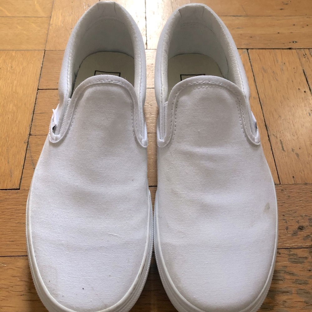 White Slip On Vans-7.5